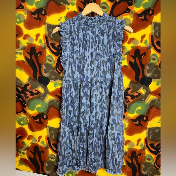 Anthropologie Blue Camo Pleated Dress Womens Size XSmall - Picture 2 of 16